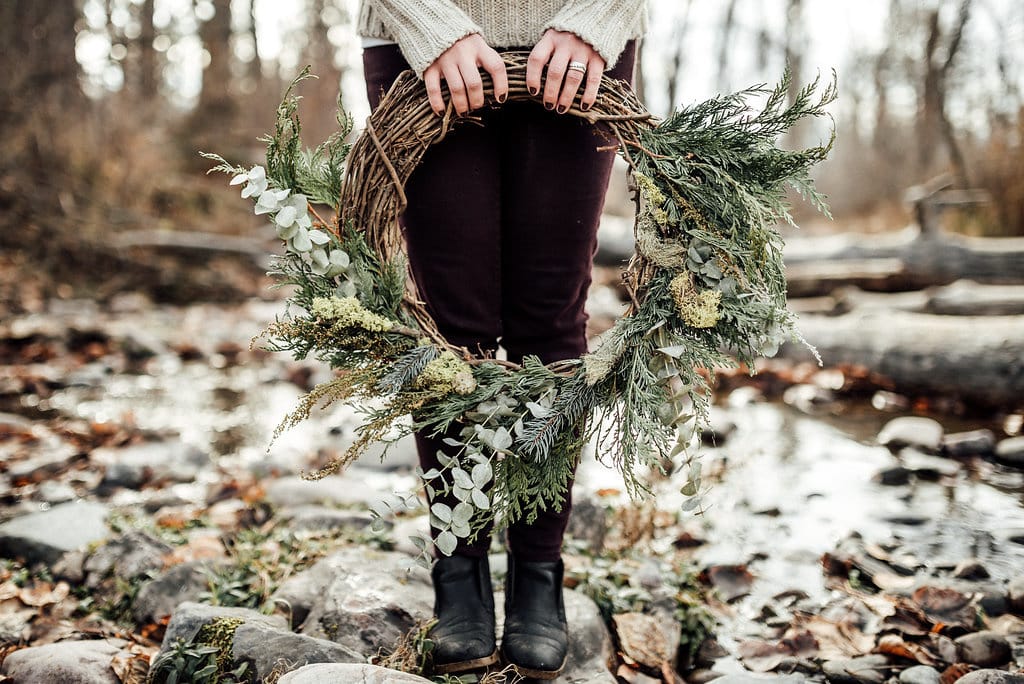 Large winter wreath for delivery in Missoula, Montana made with grapevine, sage, cedar and eucalyptus