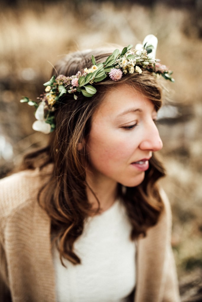 women wearing a dried flower crown made in Montana