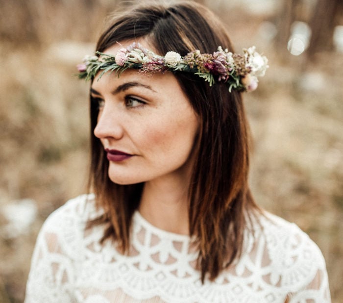 woman wearing a dried flower crown made in Montana
