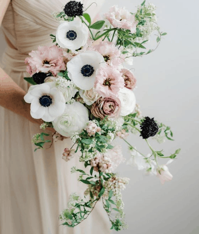 Cascading wedding bouquet shapes in Missoula, Montana