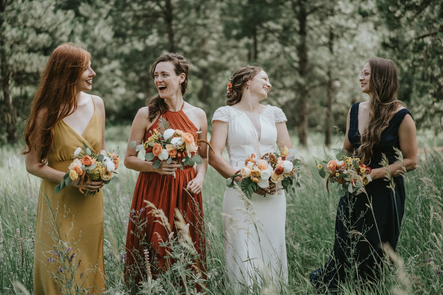 Bridal party holding bouquets